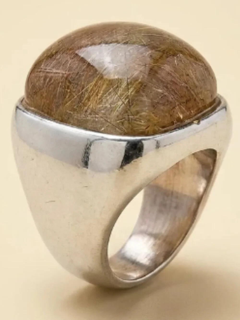 Steven Pooyouma Kuyvay Men's Sterling Silver Bezel Set Rutilated Quartz Ring